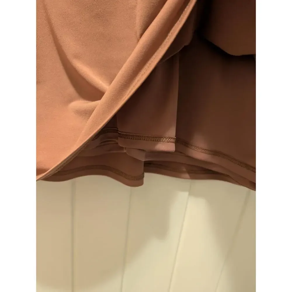 New! Express Ruffle Flutter Sheer Bodycon Vneck Mini Dress Rose Brown Size M - Picture 8 of 11